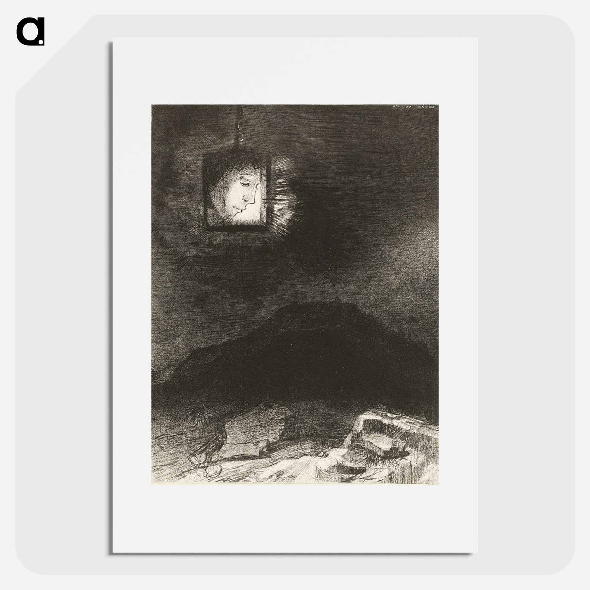 Precarious Glimmering, a Head Suspended from Infinity - オディロン ルドン Poster.