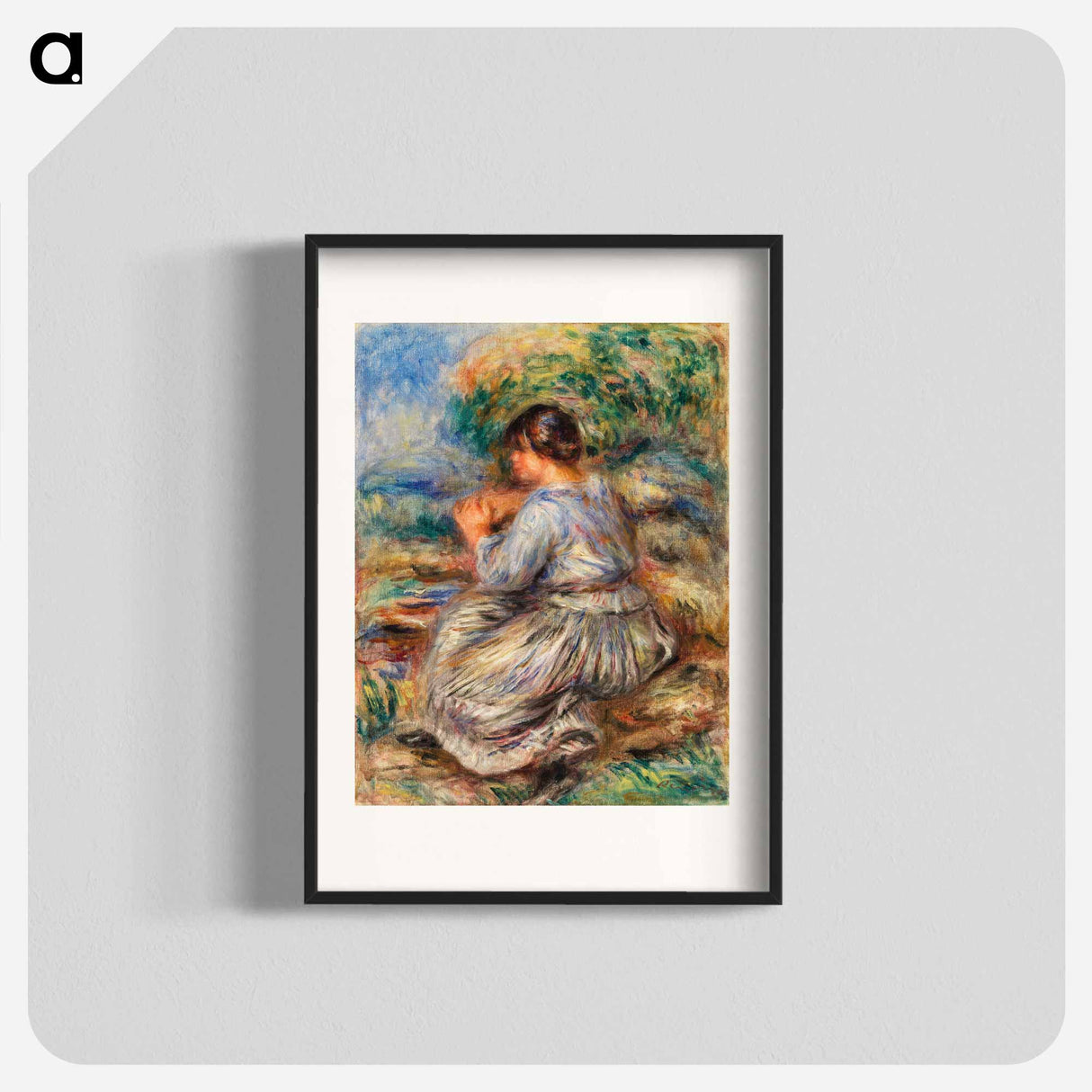 Girl Seated in a Landscape - Pierre-Auguste Renoir Poster.