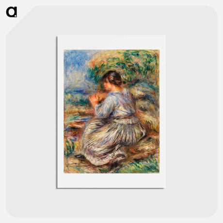 アートポストカード-Girl Seated in a Landscape - ピエール オーギュスト ルノワール Postcard.