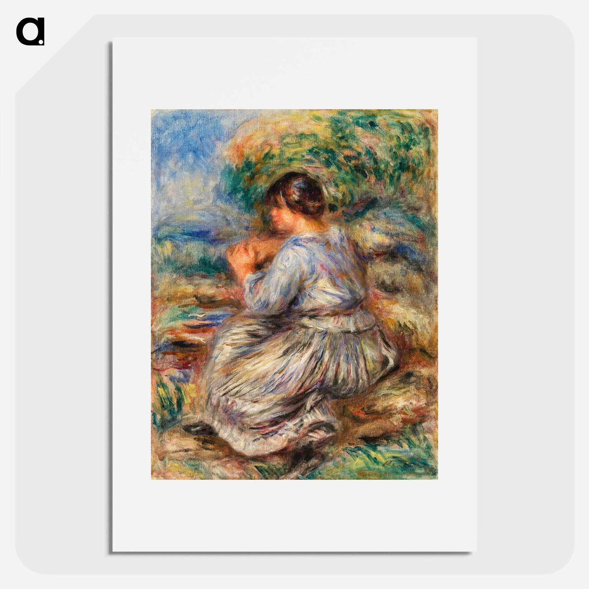 Girl Seated in a Landscape - Pierre-Auguste Renoir Poster.