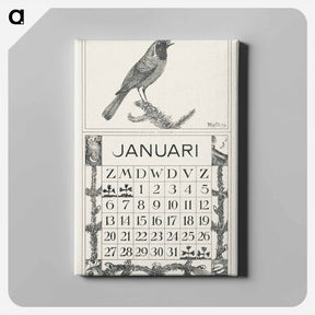 アートパネル-Kalenderblad januari met gekraagde roodstaart - テオ ヴァン ホイテマ Canvas.