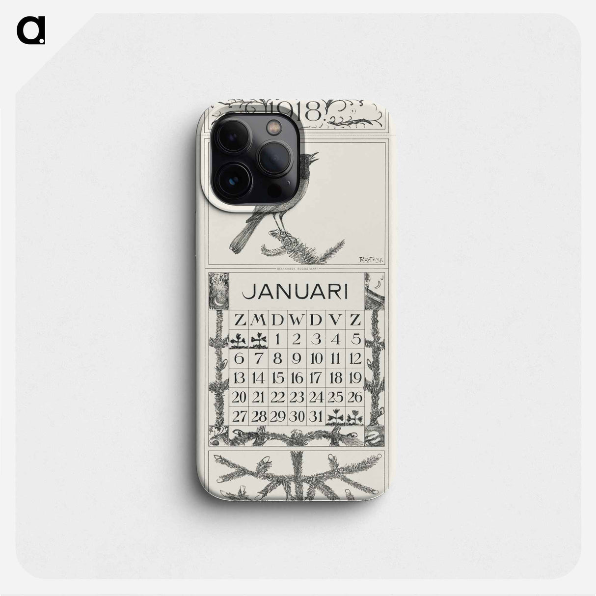 Calendar January with gold leaf pattern - Theo van Hoytema Phone Case.