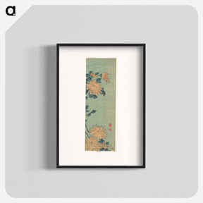 アートポスター-Yellow Chrysanthemums on a Blue Ground - 葛飾 北斎 Poster.