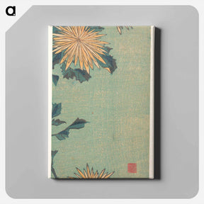 アートパネル-Yellow Chrysanthemums on a Blue Ground - 葛飾 北斎 Canvas.