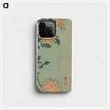 Yellow Chrysanthemums on a Blue Ground - Katsushika Hokusai Phone Case.