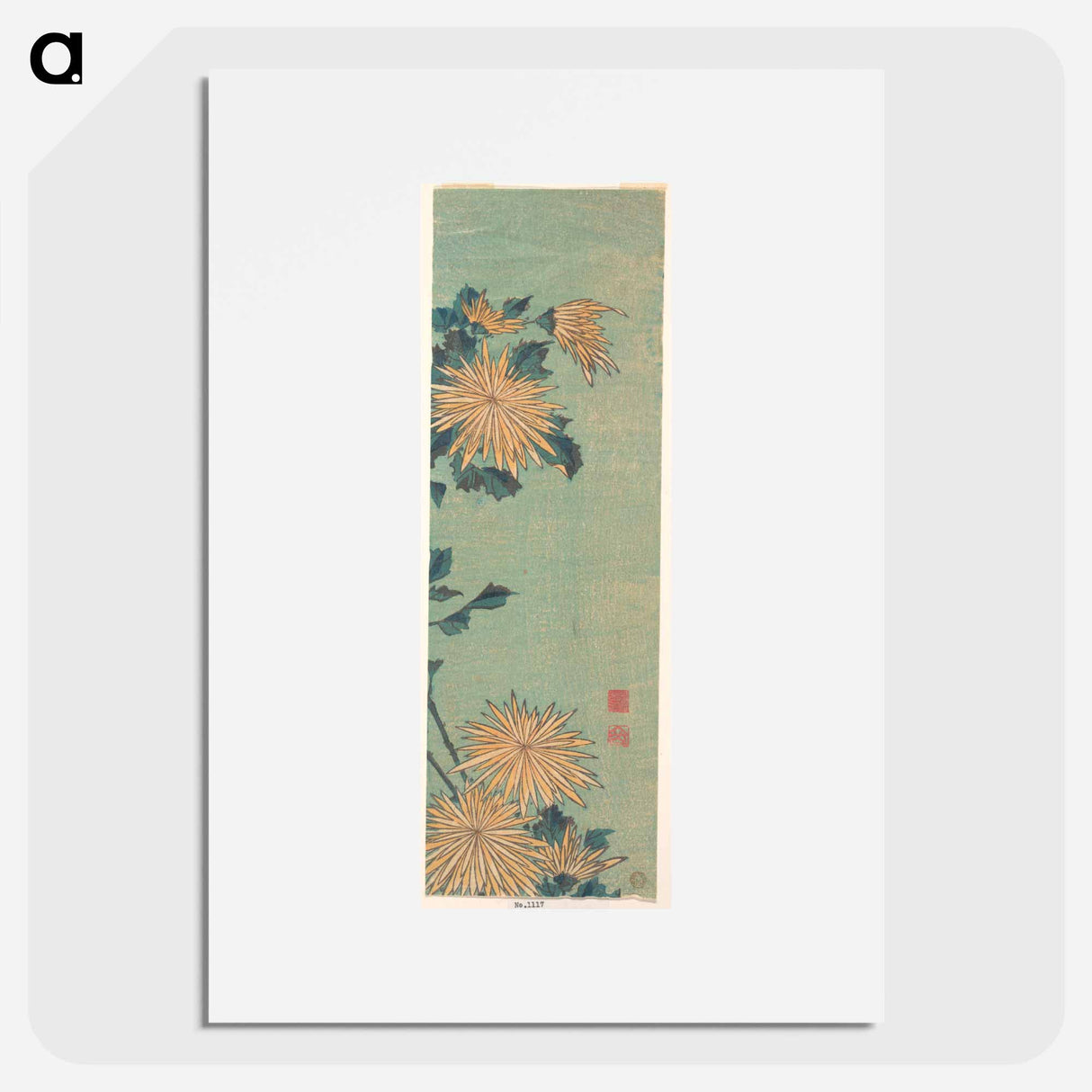 Yellow Chrysanthemums on a Blue Ground - 葛飾 北斎 Poster.