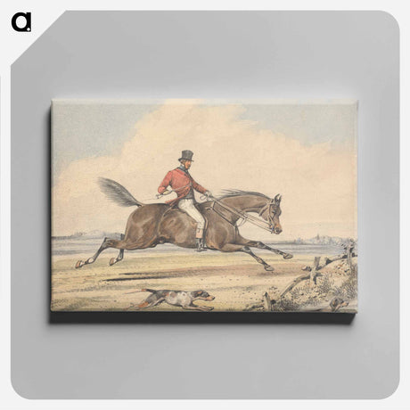 アートパネル-Foxhunting: Rider Approaching a Fence by a Pond, Hound Swimming Through
 - イェール大学アートギャラリー Canvas.