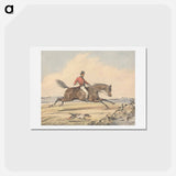 アートポストカード-Foxhunting: Rider Approaching a Fence by a Pond, Hound Swimming Through
 - イェール大学アートギャラリー Postcard.