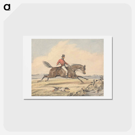 アートポストカード-Foxhunting: Rider Approaching a Fence by a Pond, Hound Swimming Through
 - イェール大学アートギャラリー Postcard.