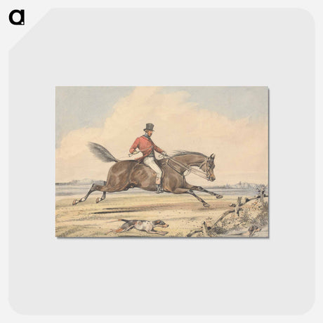 アートポストカード-Foxhunting: Rider Approaching a Fence by a Pond, Hound Swimming Through
 - イェール大学アートギャラリー Postcard.