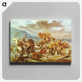 アートパネル-Lion Hunt - ウジェーヌ ドラクロワ Canvas.