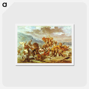 アートポストカード-Lion Hunt - ウジェーヌ ドラクロワ Postcard.