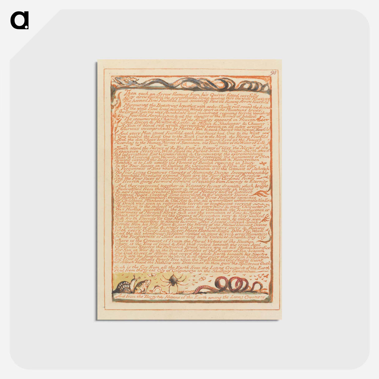 アートポストカード-Jerusalem, Plate 98, "Then each an Arrow flaming...." - ウィリアム ブレイク Postcard.
