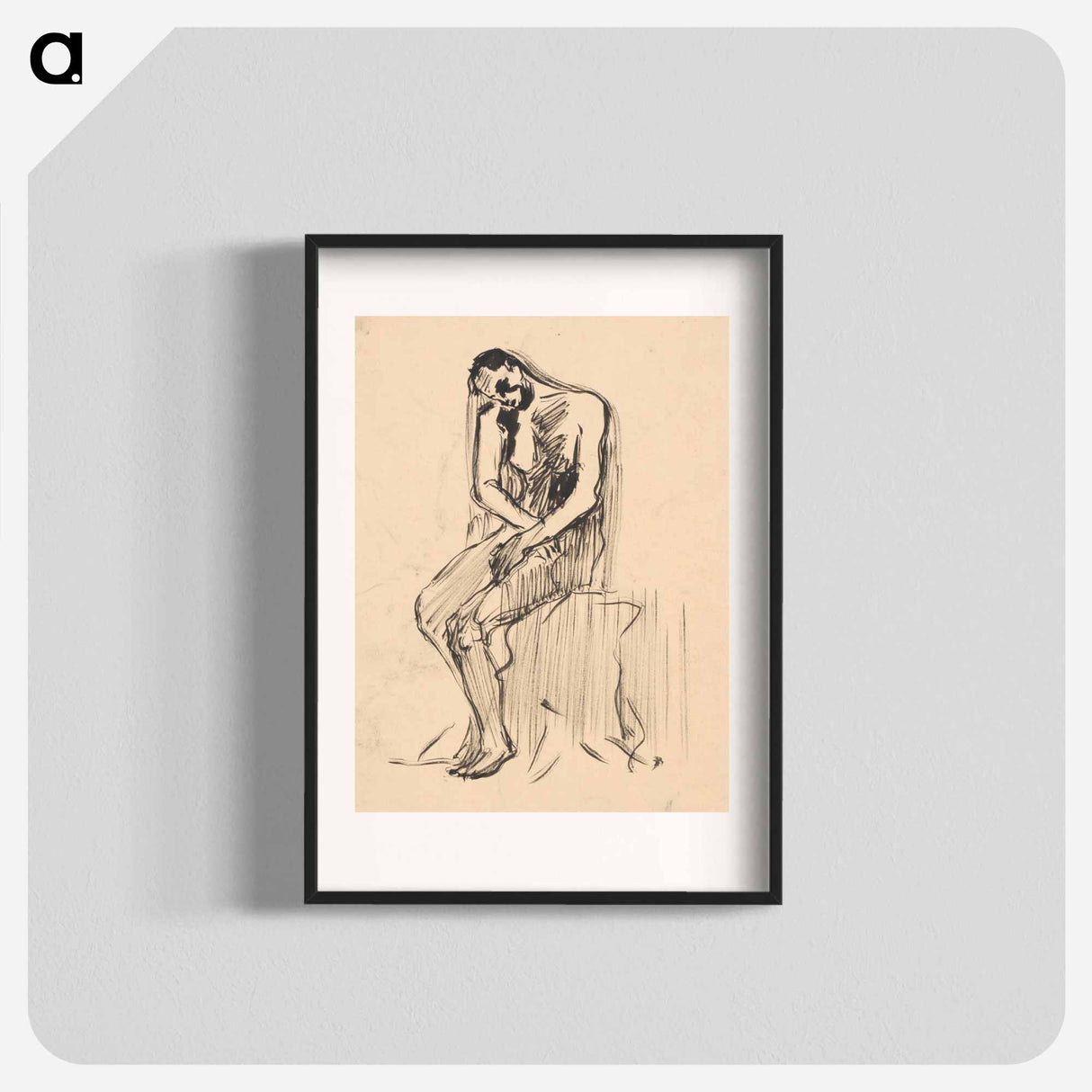 Sketch of a seated male nude - アーノルド ピーター ワイズ クビンチャン Poster.