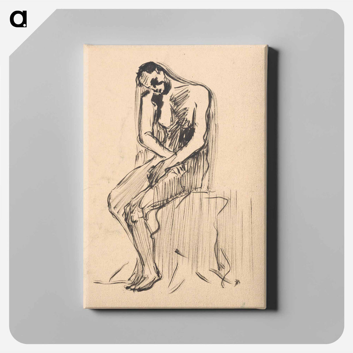 Sketch of a seated male nude - アーノルド ピーター ワイズ クビンチャン Canvas.