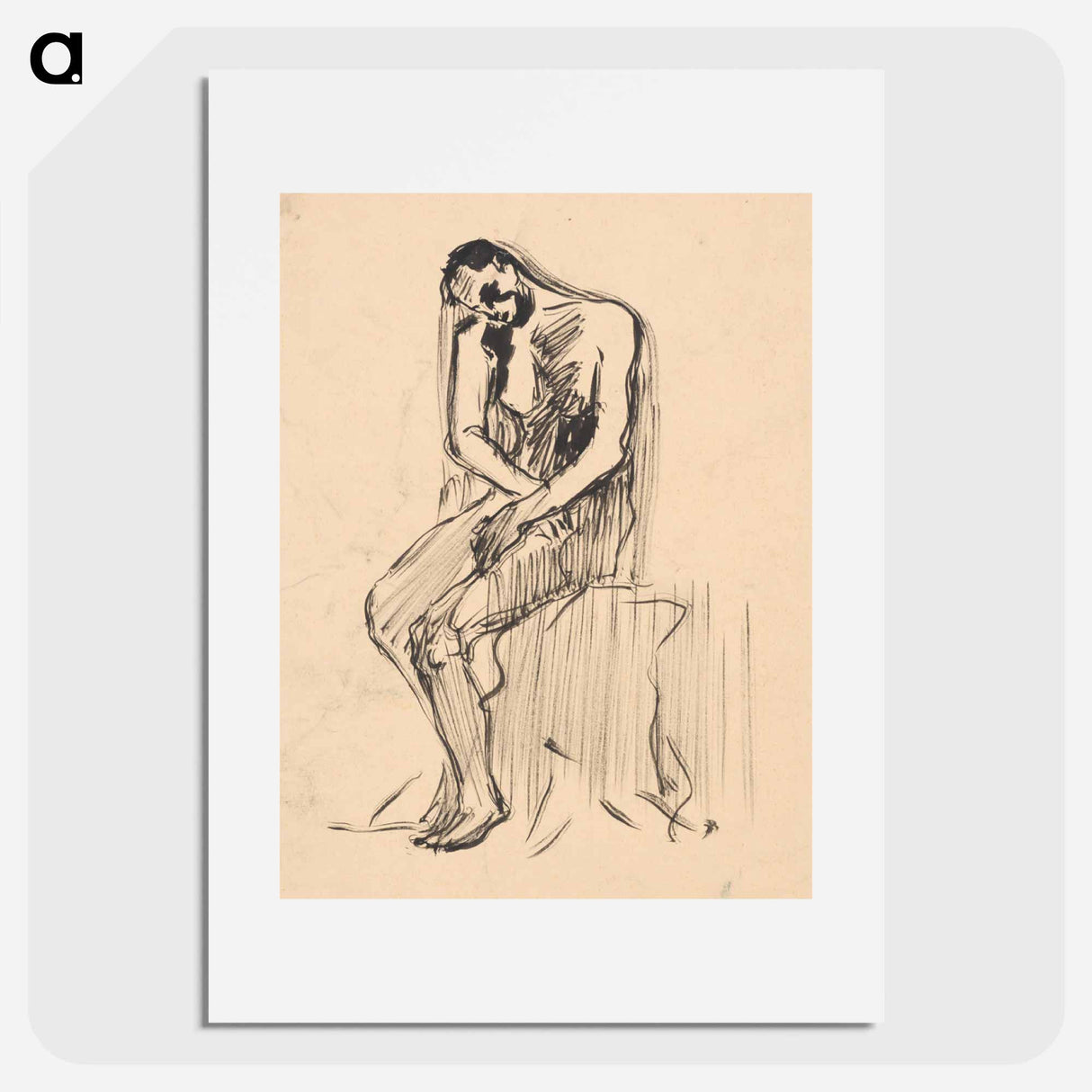 Sketch of a seated male nude - アーノルド ピーター ワイズ クビンチャン Poster.