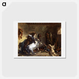 アートポストカード-Arab Horses Fighting in a Stable - ウジェーヌ ドラクロワ Postcard.