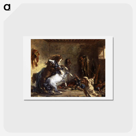 アートポストカード-Arab Horses Fighting in a Stable - ウジェーヌ ドラクロワ Postcard.