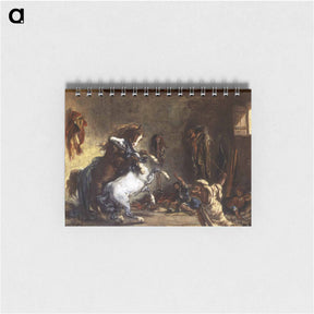 アートメモ帳-Arab Horses Fighting in a Stable - ウジェーヌ ドラクロワ Memo.