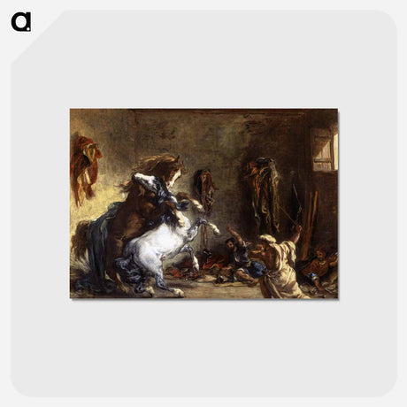 アートポストカード-Arab Horses Fighting in a Stable - ウジェーヌ ドラクロワ Postcard.