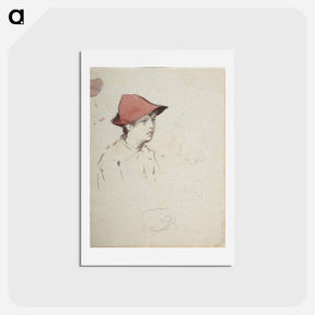 アートポストカード-Bertta Edelfelt, taiteilijan sisar punainen hattu päässään - アルバート エーデルフェルト Postcard.