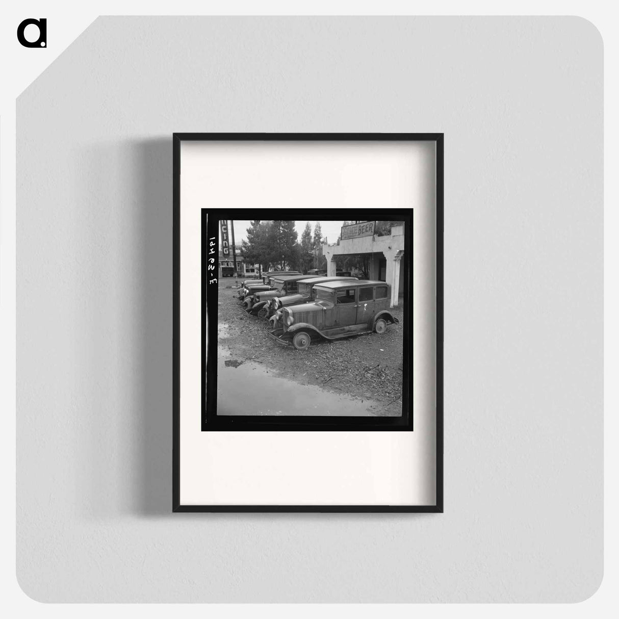 Untitled photo, possibly related to: Roadside used car display on State Highway 17, in season when migrants come into region for pea-picking. Santa Clara County, California - ドロテア ラング Poster.