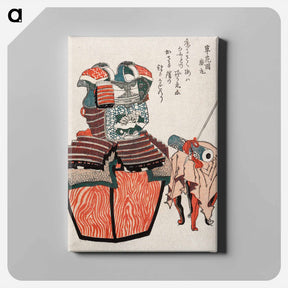 アートパネル-Katsushika Hokusai's Avalokitesvara Sutra and Armor with Chrysanthemum-Stream Motif in Mandarin Orange - 葛飾 北斎 Canvas.