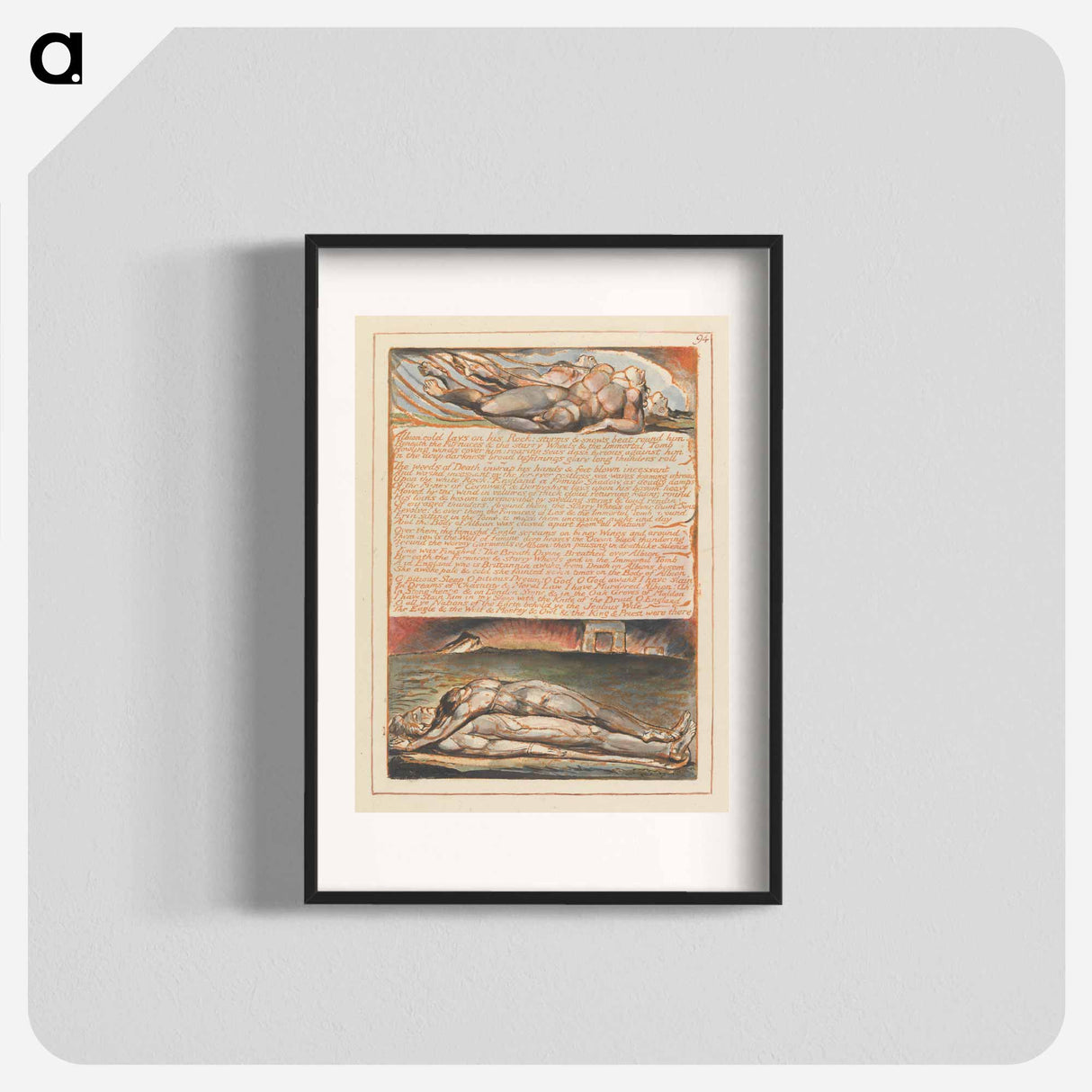 Jerusalem, Plate 94, "Albion cold lays on his Rock...." - William Blake Poster.