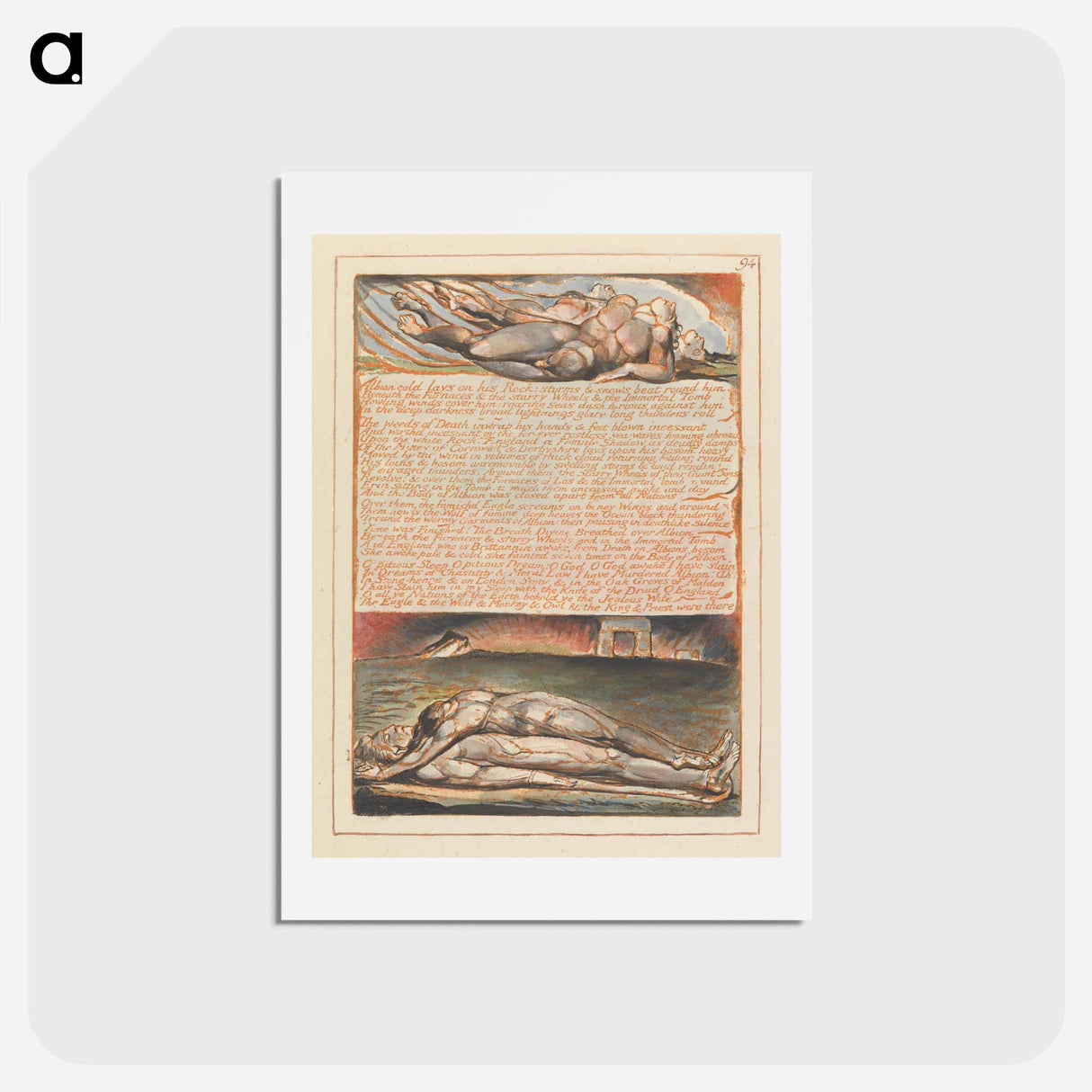 アートポストカード-Jerusalem, Plate 94, "Albion cold lays on his Rock...." - ウィリアム ブレイク Postcard.