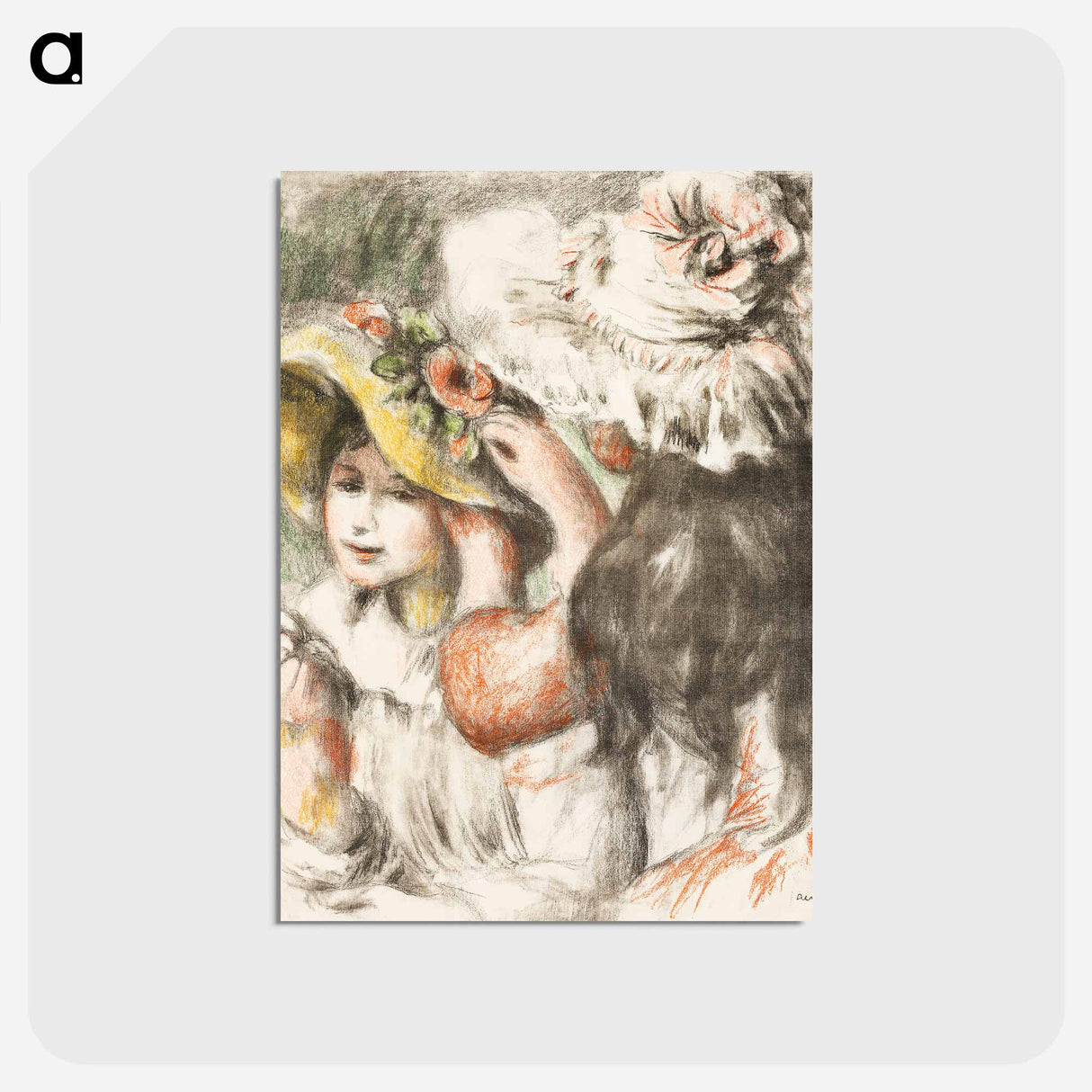 アートポストカード-Pinning the Hat - ピエール オーギュスト ルノワール Postcard.