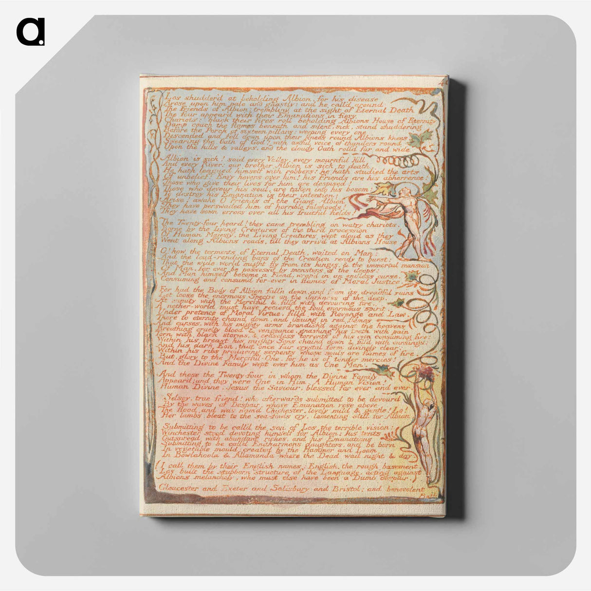 アートパネル-Jerusalem, Plate 40, "Los shudderd at beholding Albion...." - ウィリアム ブレイク Canvas.