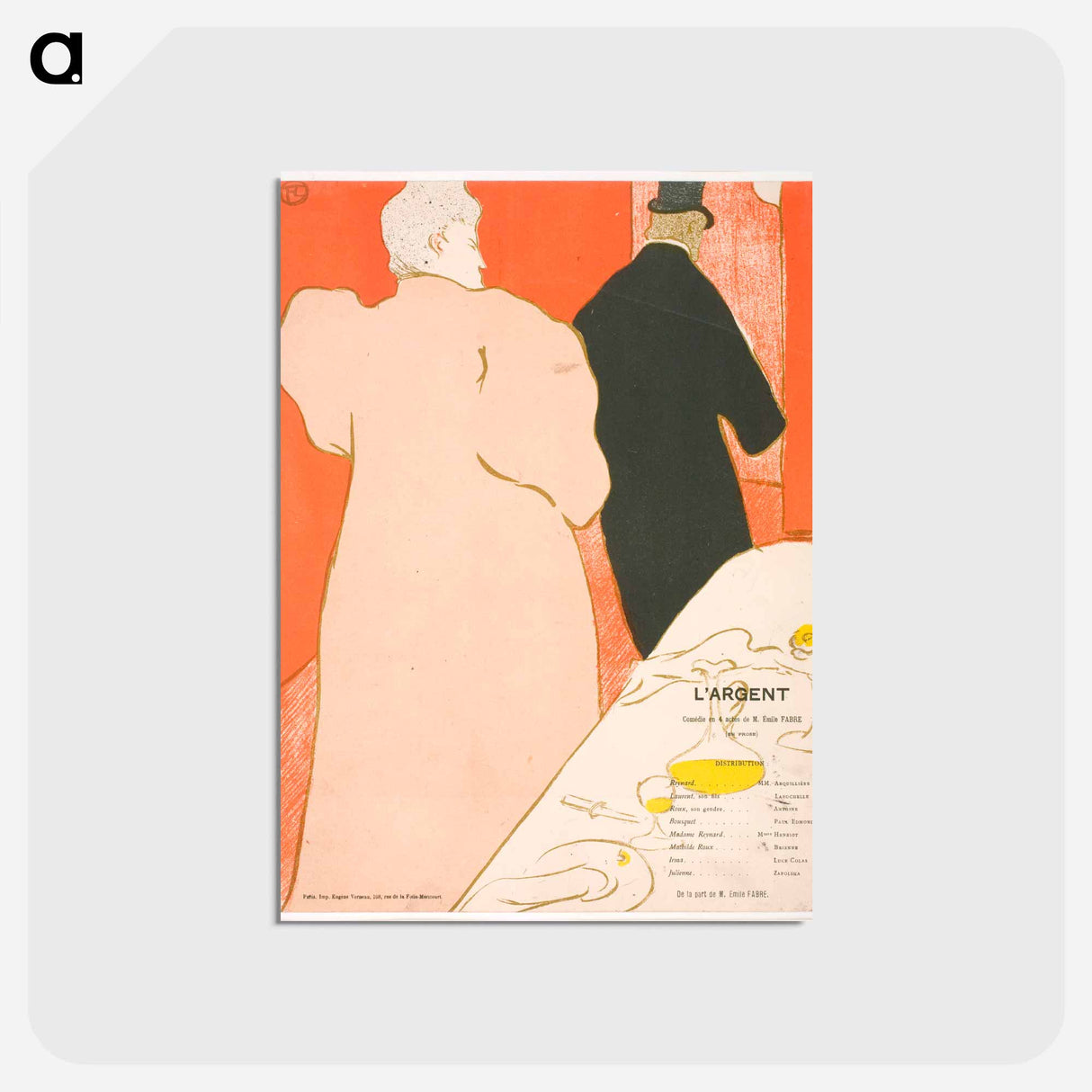 アートポストカード-Un Moniseur et une Dame, Program pour L'Argent - アンリ ド トゥールーズ ロートレック Postcard.