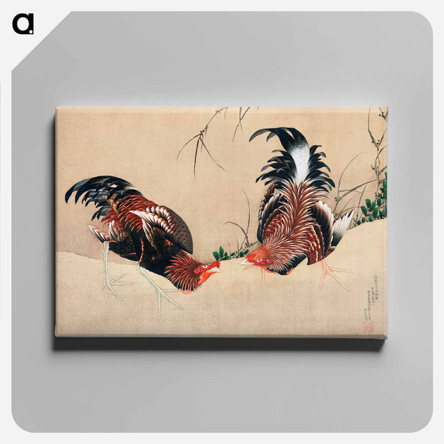 アートパネル-Gamecocks - 葛飾 北斎 Canvas.