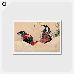 アートポストカード-Gamecocks - 葛飾 北斎 Postcard.