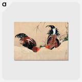 アートポストカード-Gamecocks - 葛飾 北斎 Postcard.