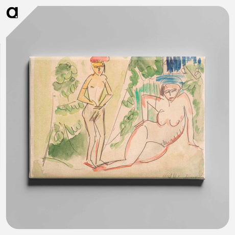 アートパネル-Two Bathers near the Woods - エルンスト ルートヴィヒ キルヒナー Canvas.