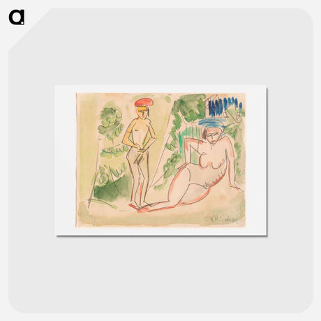 アートポストカード-Two Bathers near the Woods - エルンスト ルートヴィヒ キルヒナー Postcard.