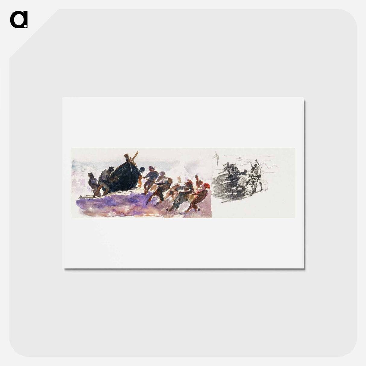 アートポストカード-Men Hauling Lifeboat Ashore - ジョン シンガー サージェント Postcard.