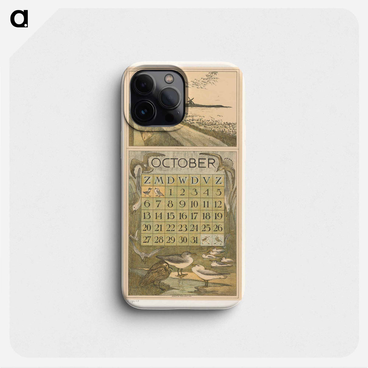 Kalenderblad oktober met trekvogels - テオ ヴァン ホイテマ Phone Case.