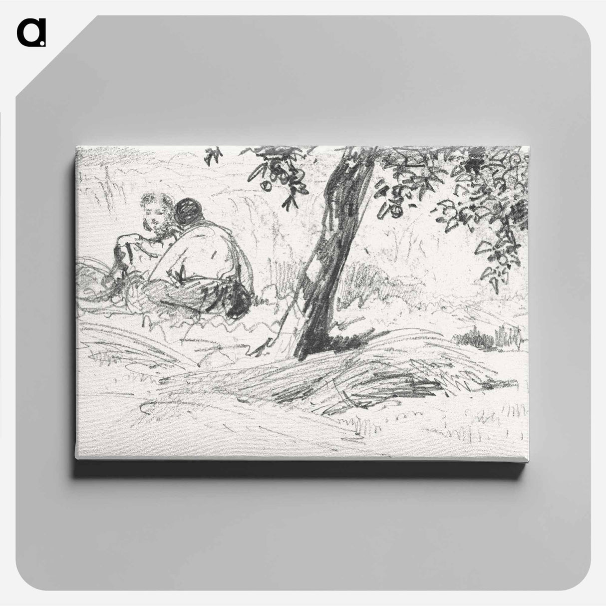 Boy and Girl Seated by Tree from Scrapbook - John Singer Sargent Canvas.