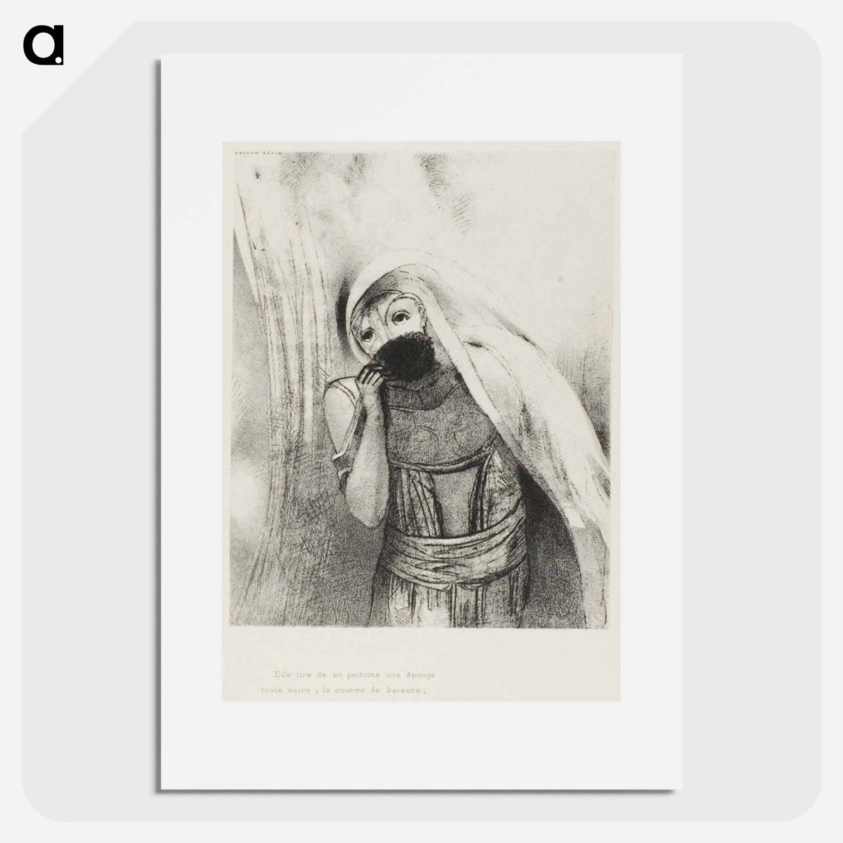 She Draws From Her Bosom a Sponge, Perfectly Black, and Covers it With Kisses - オディロン ルドン Poster.