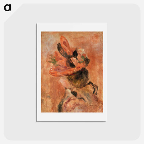 アートポストカード-Woman's Head with Red Hat - ピエール オーギュスト ルノワール Postcard.