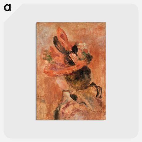 アートポストカード-Woman's Head with Red Hat - ピエール オーギュスト ルノワール Postcard.