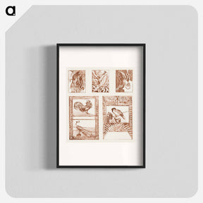 アートポスター-Proefblad voor briefkaarten met vogels - テオ ヴァン ホイテマ Poster.
