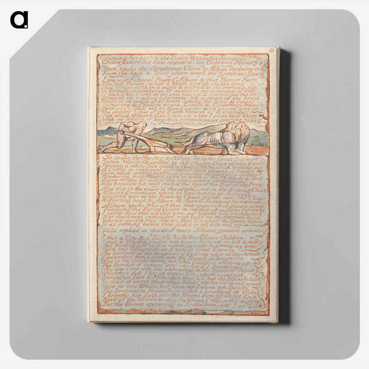 アートパネル-Jerusalem, Plate 33, "Turning his back to the Divine Vision...." - ウィリアム ブレイク Canvas.