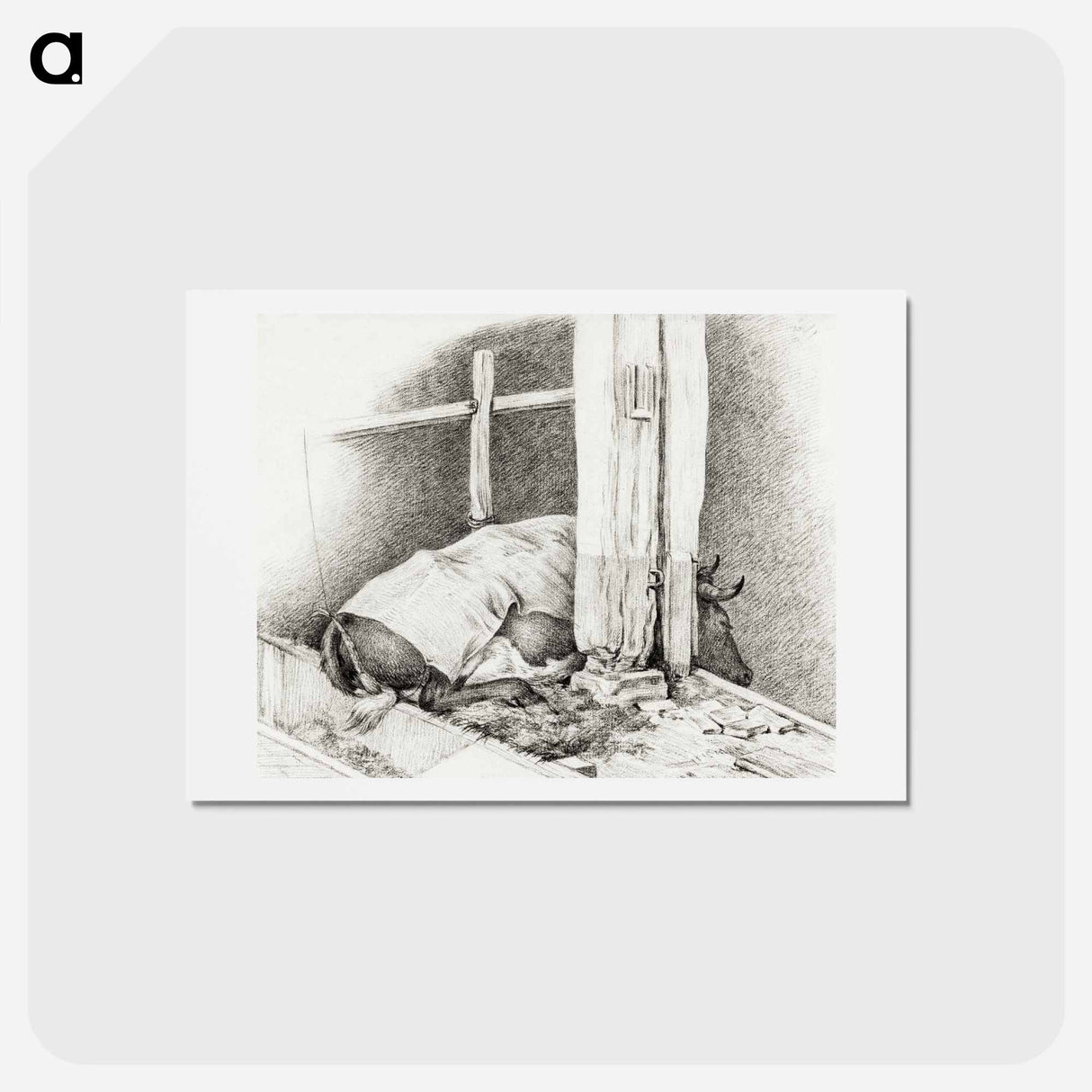 アートポストカード-Lying cow - ジャン ベルナール Postcard.