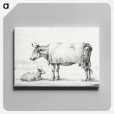 アートパネル-Standing cow with a lying calf - ジャン ベルナール Canvas.