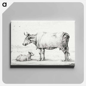 アートパネル-Standing cow with a lying calf - ジャン ベルナール Canvas.