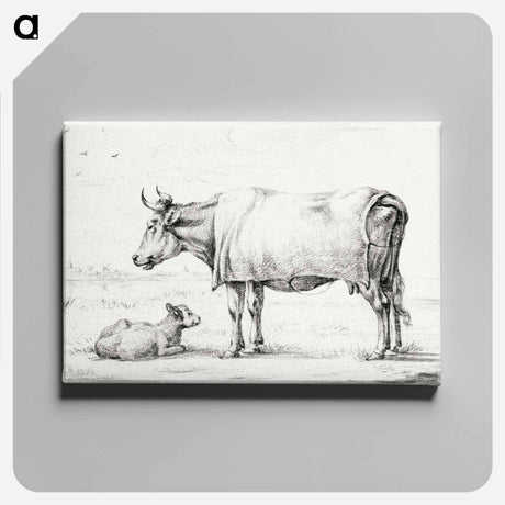 アートパネル-Standing cow with a lying calf - ジャン ベルナール Canvas.