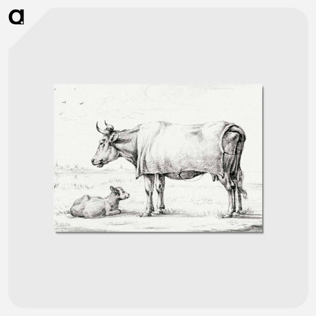 アートポストカード-Standing cow with a lying calf - ジャン ベルナール Postcard.